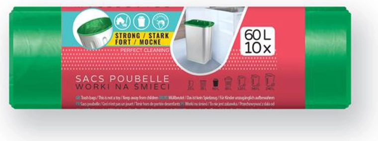 LDPE prügikotid 60 l, rohelised, 60 × 80 cm (10 tk)