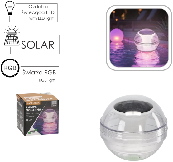 Päikesetoitel ujuv LED-basseinivalgusti 10,5 cm, 22 LED, multicolor
