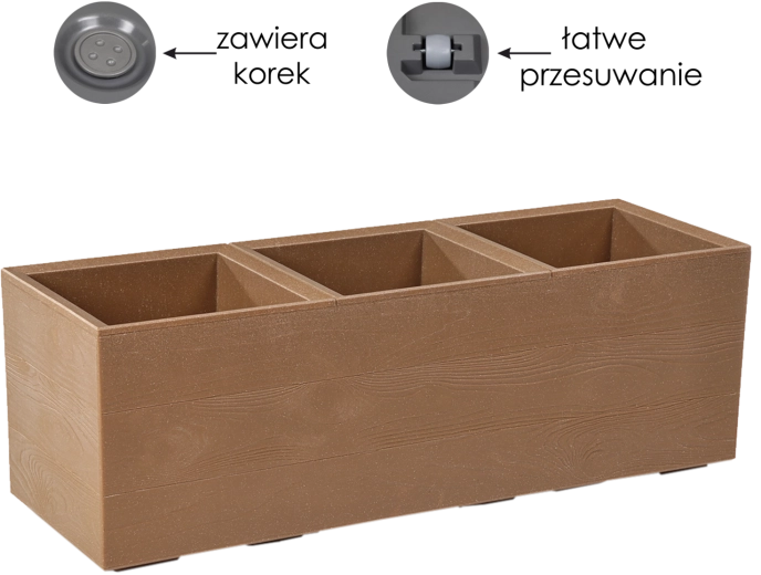 Lillepott Lamela Karo Eco Wood puiduimitatsiooniga ratastel 39 l