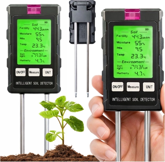 Digitaalne mullamõõtja 6-ühes LCD-ga – niiskus, pH, temperatuur, valgus ja viljakus