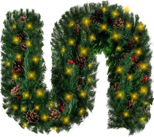 Jõulugirland 270 cm sooja LED-valguse ja looduslike kaunistustega
