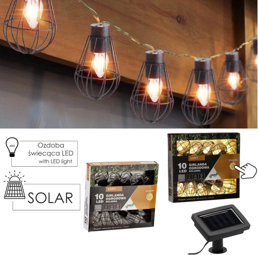 Solar outdoor loft garland 10 LED warm white 3.8 m