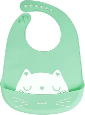 Silikoonist taskuga pudipõll lastele – roheline, kass