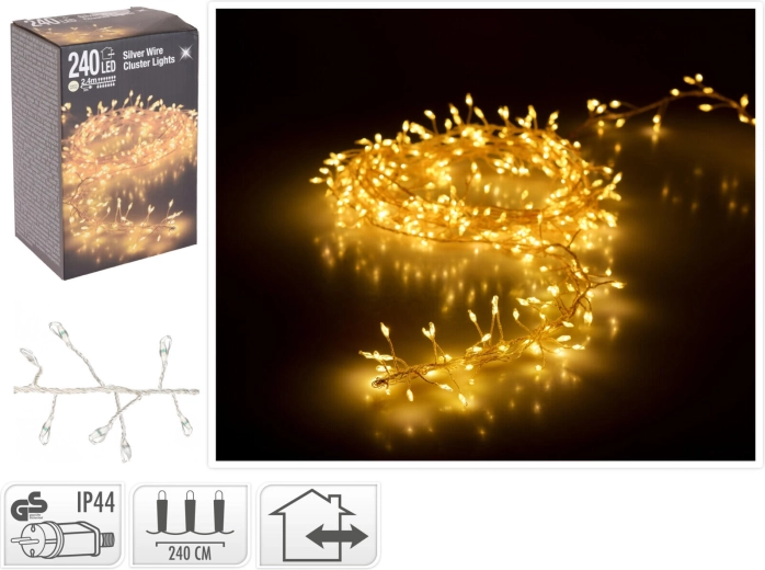 Jõulune LED-valguskett 2,4 m, 240 tuld, soe valge, hõbedane traat