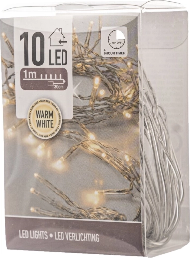 LED-valguskett siseruumidesse 1 m, 10 LED-i, soe kollane, taimeriga