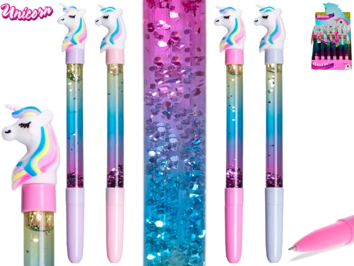 Ükssarvikuga pastapliiats 19 cm glittervedelikuga