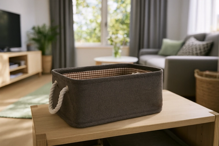 Tekstiilist hoiukorv nöörkäepidemega 22 × 32 × 14 cm – pruun