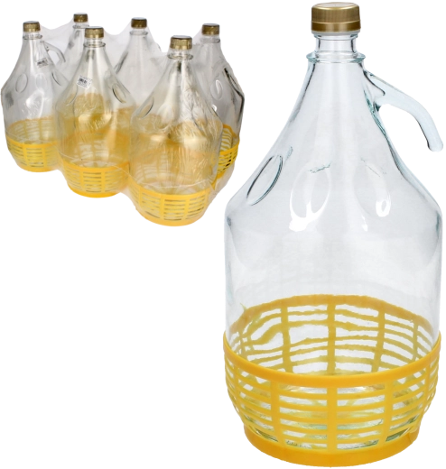 Klaasist demijohn 5 l kruvikorgi ja plastkäepidemega