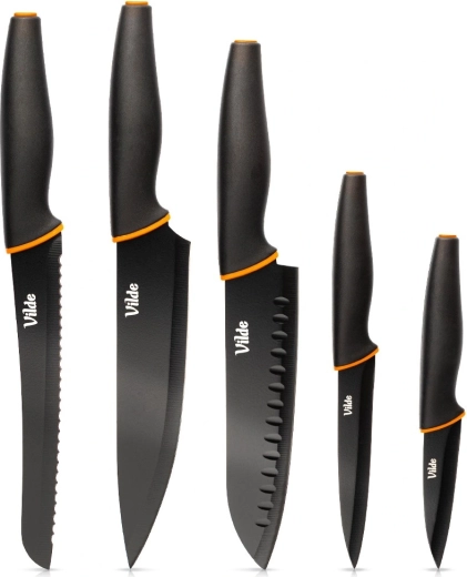 Vilde stainless steel kitchen knife set, black, 5 pcs