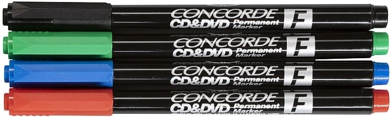 Püsivad markerid CONCORDE CD-dele ja DVD-dele – komplekt 4 tk
