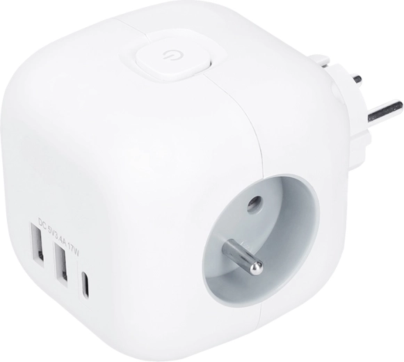 Solight cube power splitter, 3 sockets 230 V + USB-A/USB-C, white