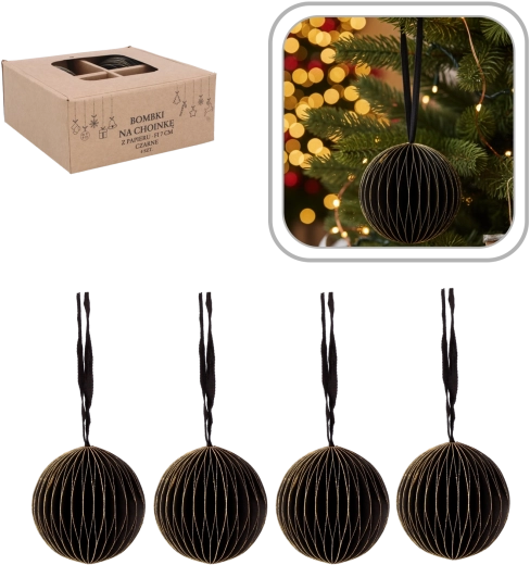 Mustade paberist jõulukuulide komplekt 7 cm (4 tk) Chomik