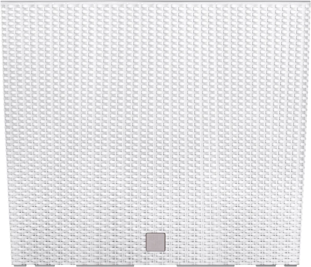 Kõrge plastist lillekast rotangilaadse välimuse ja sisuga, valge 58 × 18 × 49,8 cm