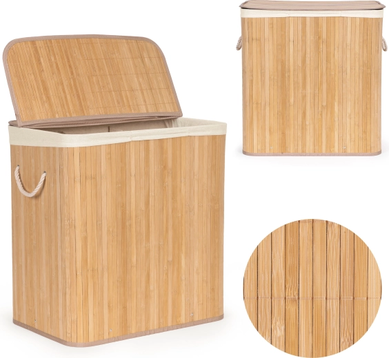 ModernHome bambusest pesukorv 150 l, 3 sektsiooni ja kaanega