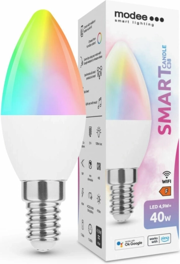 Nutikas LED-lamp E14 4,9 W, värviline ja valge, hämardatav – MODEE Tuya Wi‑Fi Candle C38