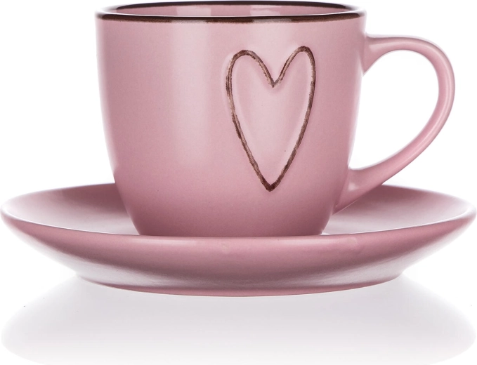 Tass alustassiga 260 ml HEART roosa keraamiline