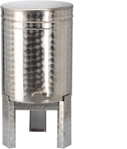 Stainless steel honey settling tank 63 l with stand, valve, and lid