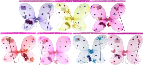 Butterfly Wings with Flowers – Set with Headband and Wand