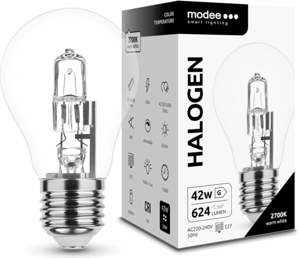 Modee ECO halogeenlamp A55 42 W E27, 624 lm, soe valge