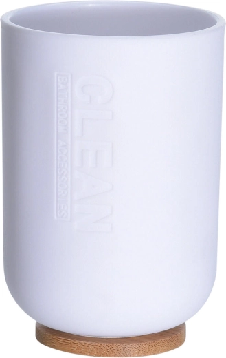 Bathroom tumbler with bamboo base 300 ml, white