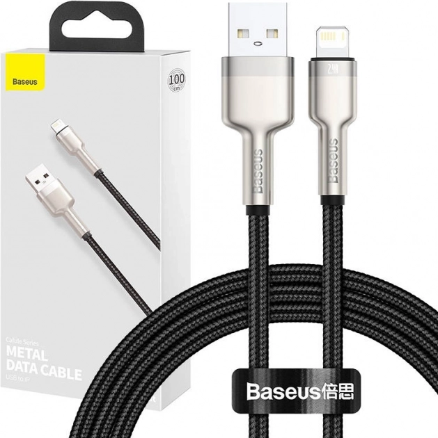 USB‑A – Lightning kaabel BASEUS Cafule 1 m, 2,4 A – must