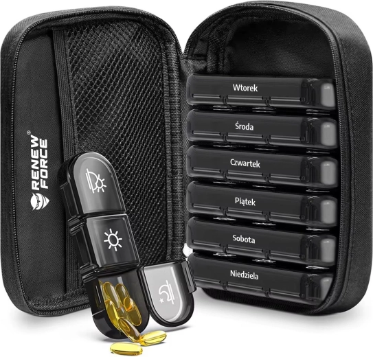 Weekly pill organizer Renew Force with 7 removable modules and 21 compartments