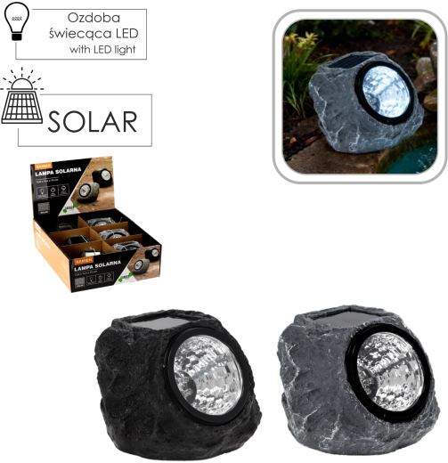 Päikeseenergial töötav kivimitatsiooniga aialamp 12,6 × 14,4 × 10 cm