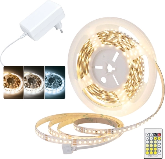 Solight LED-valgusriba 3CCT 5 m koos 12 V adapteri ja kaugjuhtimispuldiga