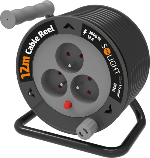 Solight trumlil olev pikendusjuhe 12 m, 3 pistikupesaga