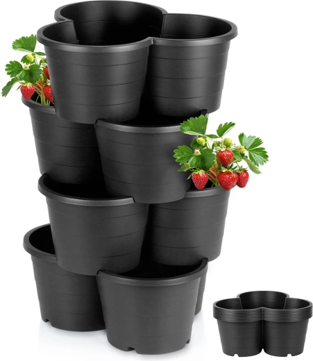 Plastist kaskaadne lillepott must, virnastatav komplekt 4 tk