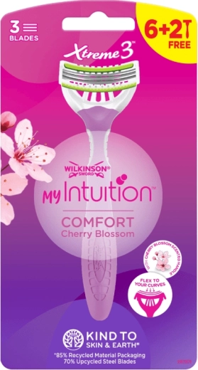 Ühekordsed naiste habemenoad WILKINSON Xtreme3 Intuition Comfort Cherry Blossom, 8 tk