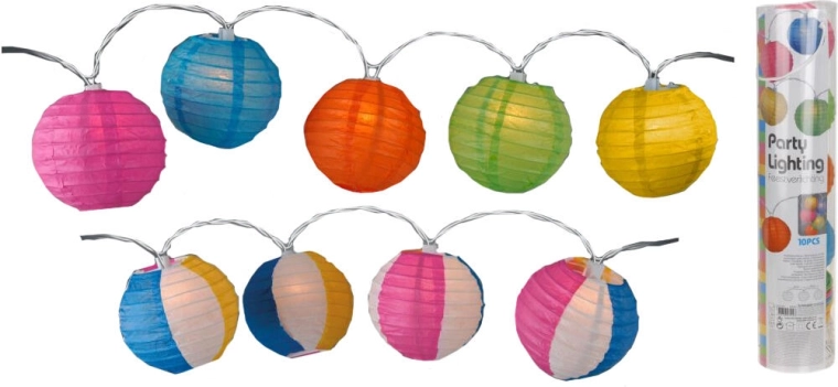 LED-valguskett lampionidega 10 cm, 10 LED-i, värviline