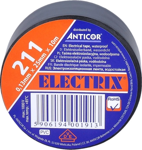 Solight insulating tape 25 mm × 0.13 mm × 10 m, black
