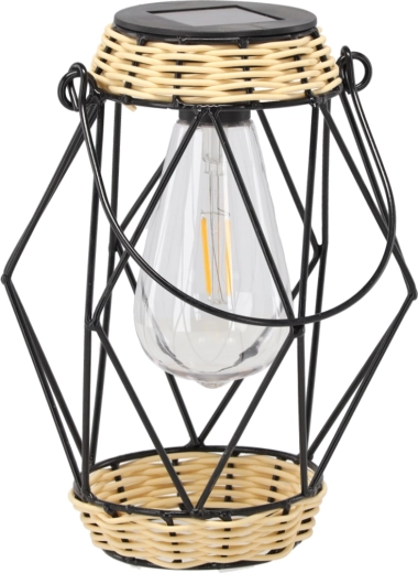 Päikesetoitel metallist laternakujuline küünlajalg 22 cm, must, LED