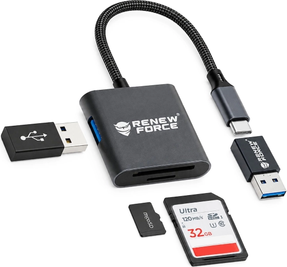 USB‑C 3‑ühes mälukaardilugeja Renew Force