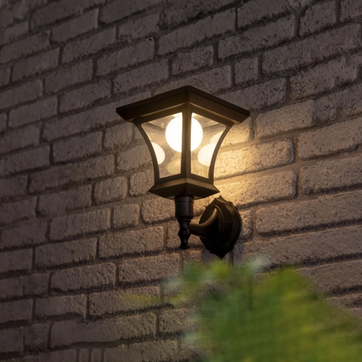 Päikeseenergial töötav LED-seinavalgusti 21 × 21 cm, 8 LED-i, must, soe valge