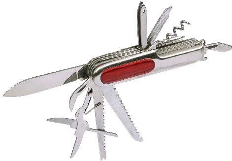 Pocket stainless steel multi-tool knife with wooden handle, 11 functions