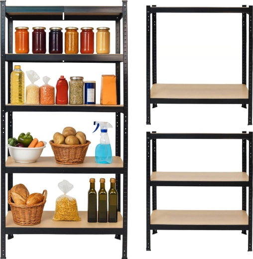 Praktiline metallist laoriiul 2in1 musta värviga, 5 MDF-riiulit 180 × 90 × 40 cm