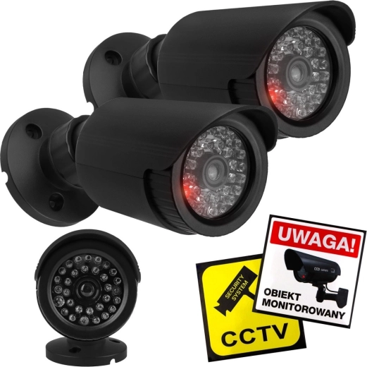Kahe vilkuva LED-iga torukaamera maketi komplekt, must ABS, IP44