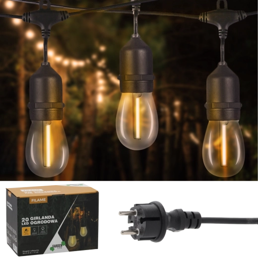 Aiavalgusketi 20 m, 20× LED E27, soe valge, IP44