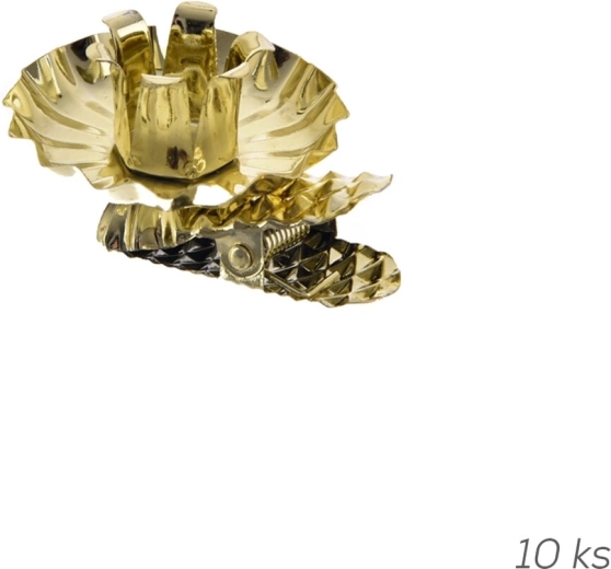 Kuldsed metallist jõuluküünlahoidjad klambriga, 10 tk (läbimõõt 1,5 cm)