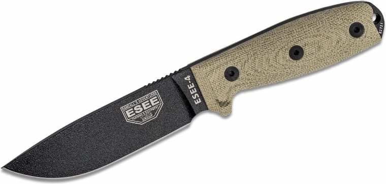 ESEE Model 4 survival knife 11.4 cm, black, green Micarta, plastic sheath