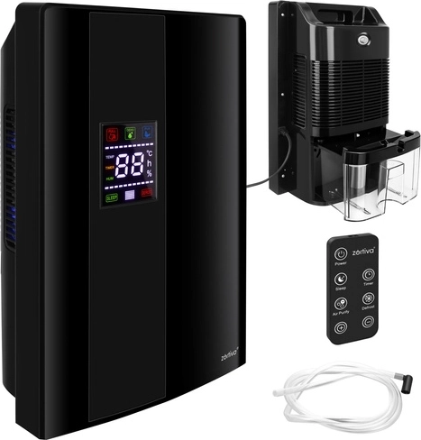 Zortiva 90 W dehumidifier with humidistat, timer, and remote control