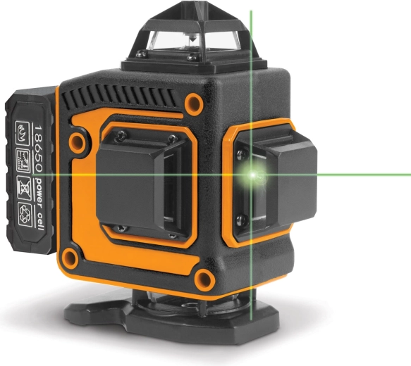 Handy 3D/360° cross-line laser with green beam and accessories