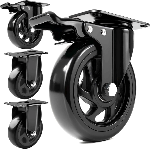 Set of 100 mm rubber swivel casters with brake - 4 pcs