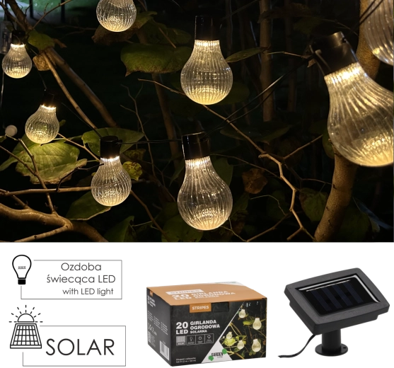 Päikesetoitel aiagirland Stripes 20 LED, soe valge, 5,8 m