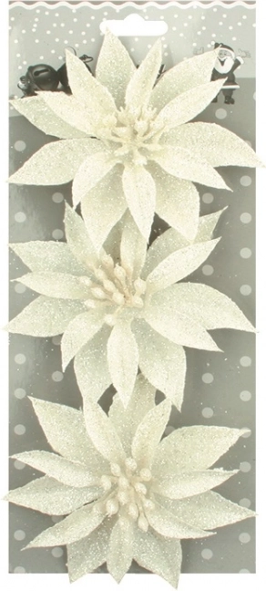 Jõuluglitteriga valged roosid, komplekt 3 tk