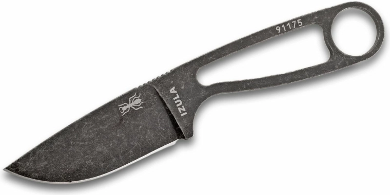 ESEE IZULA Neck Knife Black, 1095 Carbon Steel, Stonewash, Black Sheath