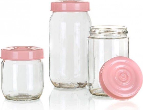 LINZI klaasist säilituspurgid, 3 tk, roosa kaas