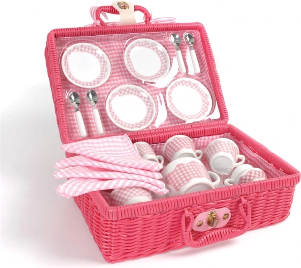 Tidlo Tea Picnic Set in a Pink Wicker Basket